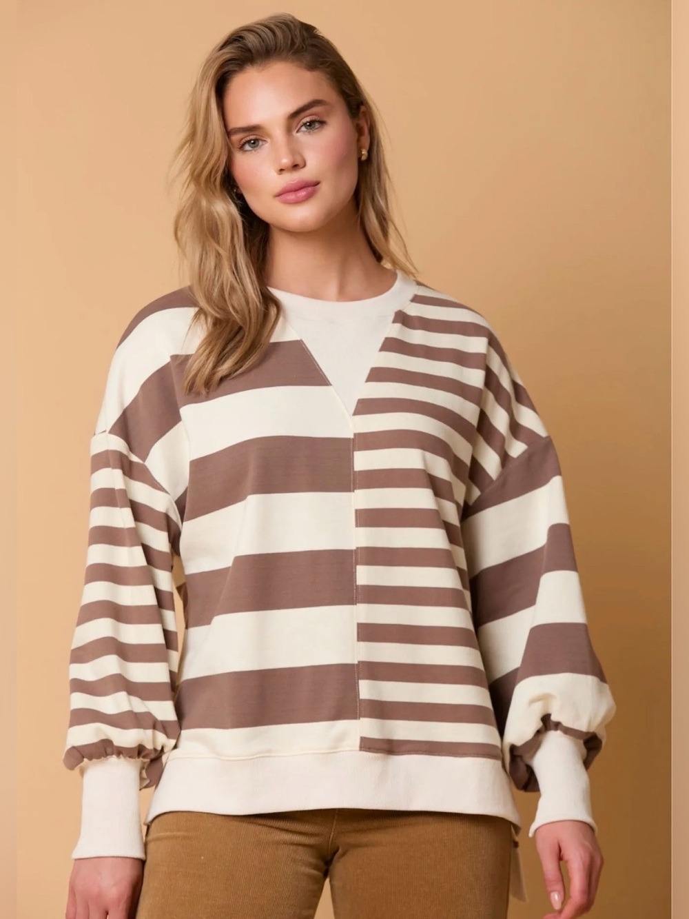 Restock! Fantastic fawn oversize  striped sweatshirt small medium large